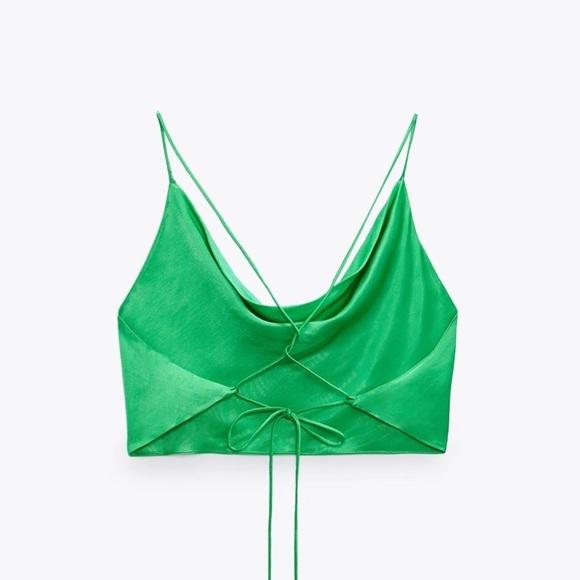 Zara | Tops | Zara Green Satin Backless Top | Poshmark